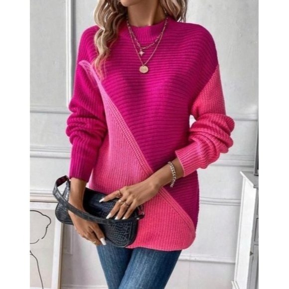Beautiful Two Tone Drop Shoulder Sweater Pullovers - Picture 3 of 8